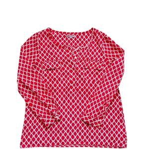 Gap Womens Blouse Top Sz L Red White Pockets Long Sleeve 2012 Artsy Indie Office